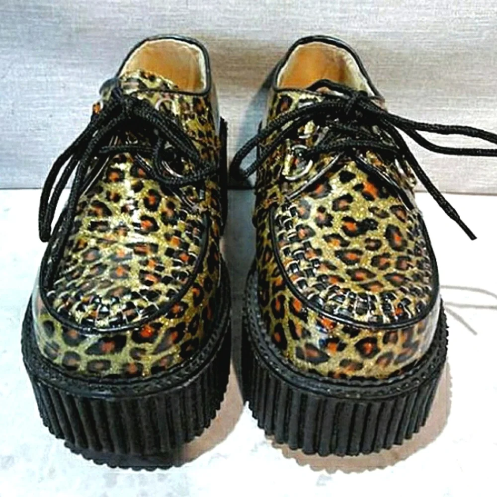 New Demonia Sparkling Leopard Print Platform Creepers - Picture 1 of 12